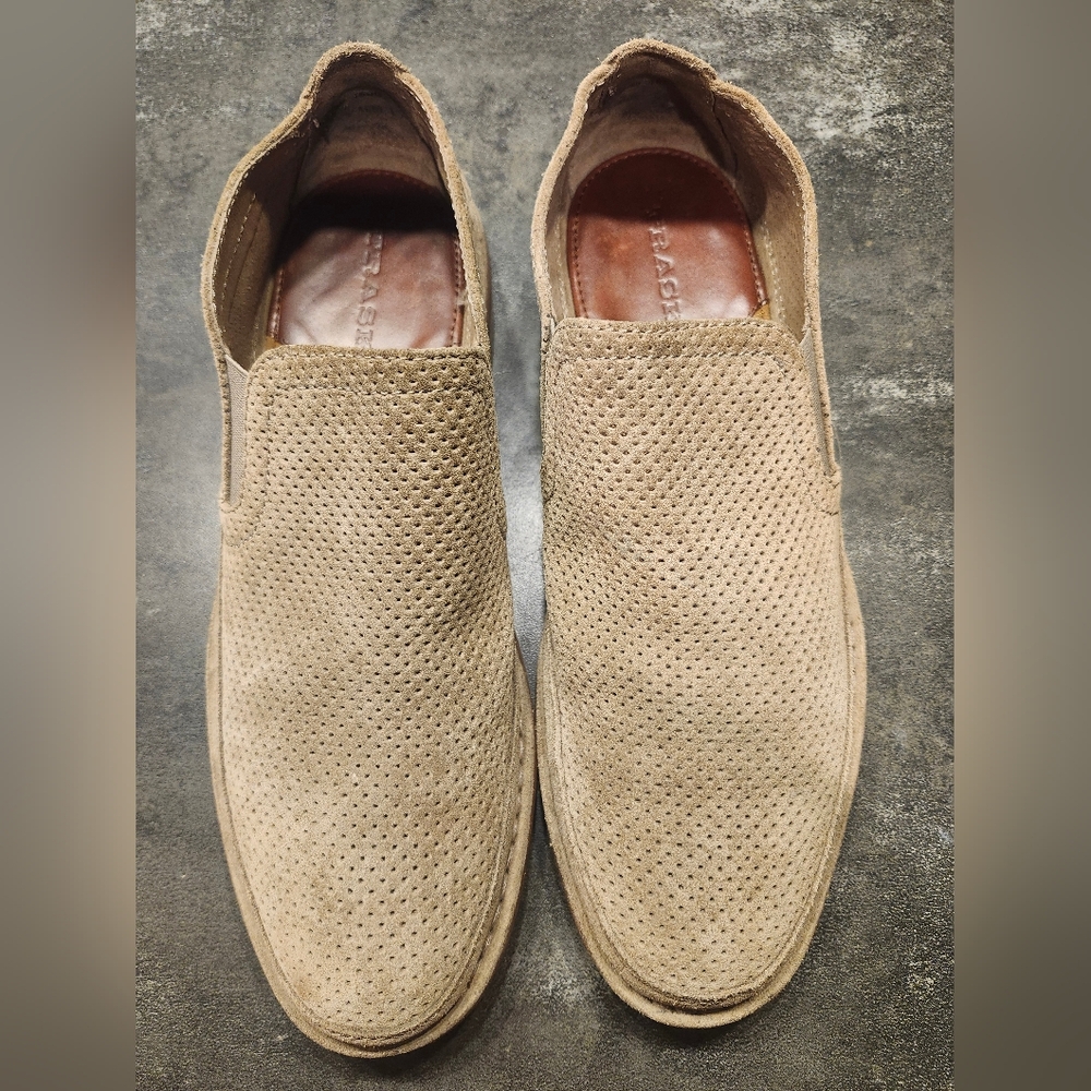 Trask men's Bradley loafers taupe perforated suede size 10M
